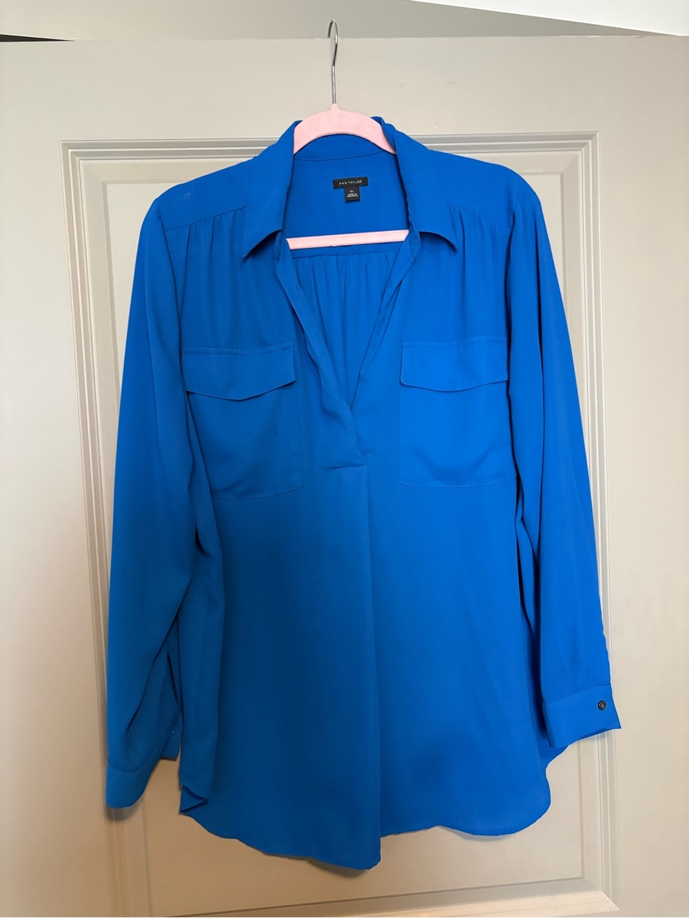 Ann Taylor Cobalt Blue Long Sleeve Collared Blouse